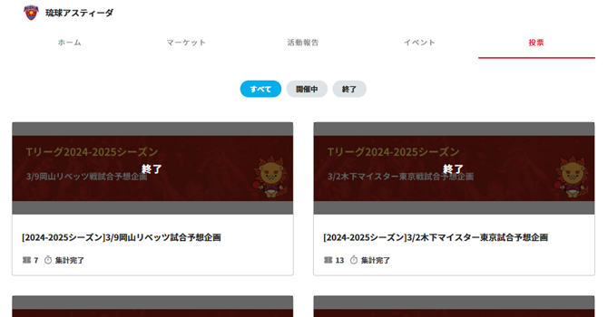 『琉球アスティーダ』の投票