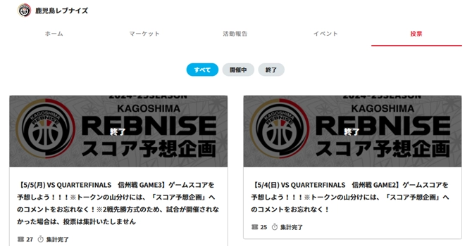 『鹿児島レブナイズ』の投票